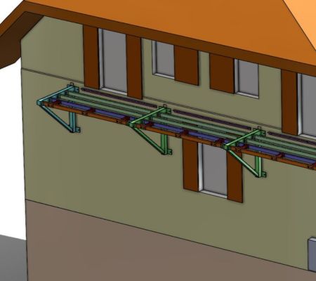 Réalisation 3D - pose de garde-corps sur façade de maison